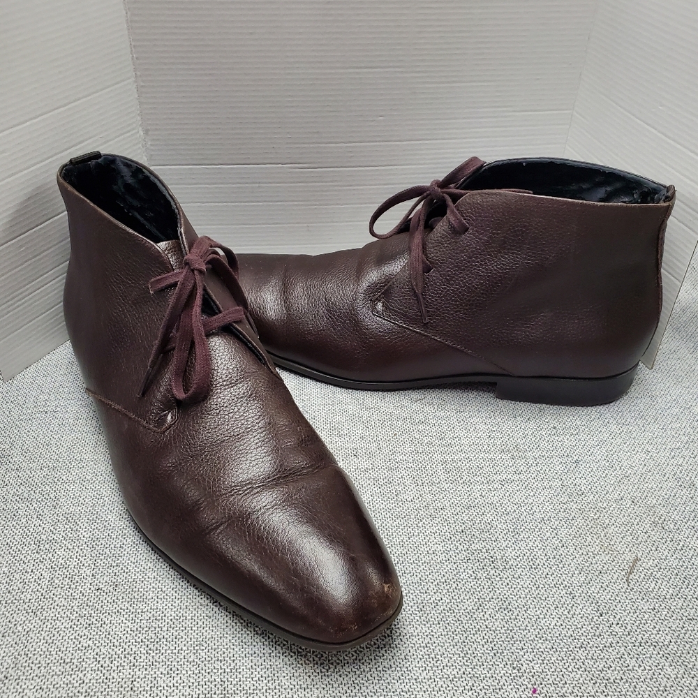 Calvin Klein Men's Chukka Carmichael Brown Leather Lace-Up Dress Boots Sz 13